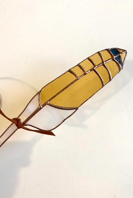 Stained Glass Redtail Hawk Feather