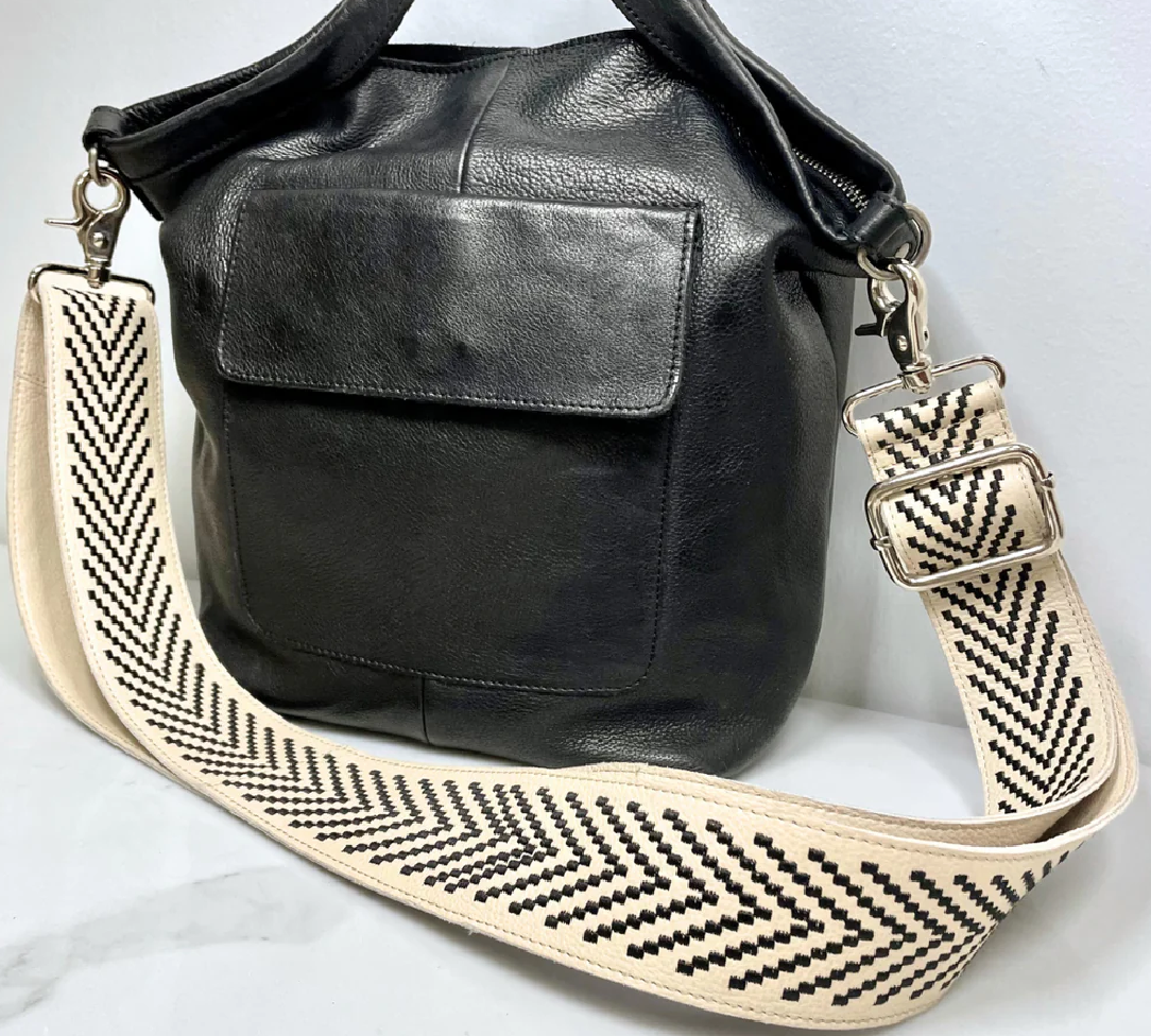 Wide Leather Embroidered Shoulder Strap