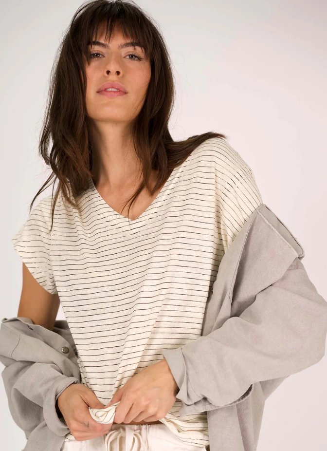 Hemp Striped V-Neck
