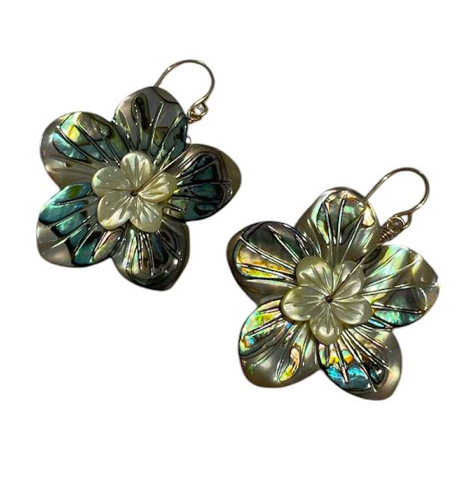 Abalone + MOP Hibiscus earring