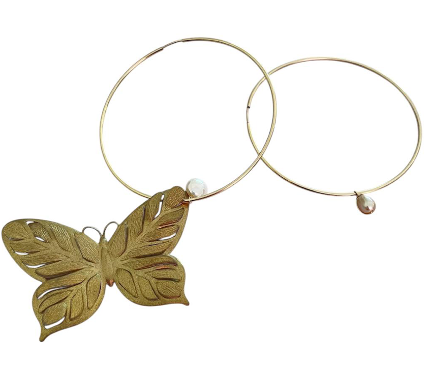 Vintage Butterfly and Pearl Earrings