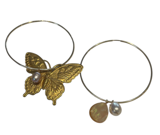 Vintage Butterfly Pearl + Shell Hoops