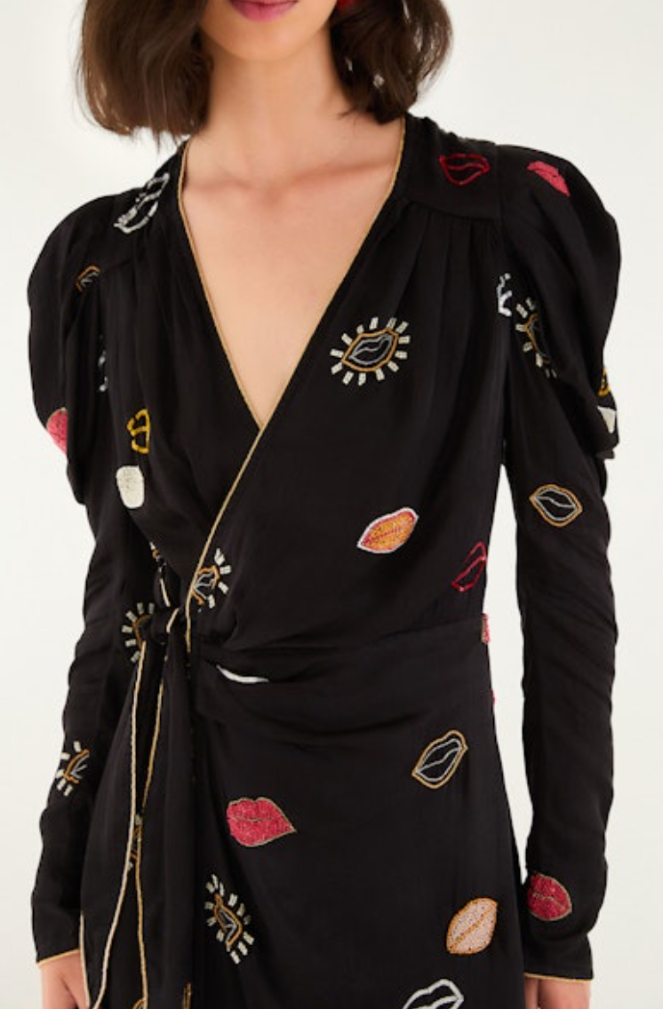 Beaded Kisses Wrap Dress