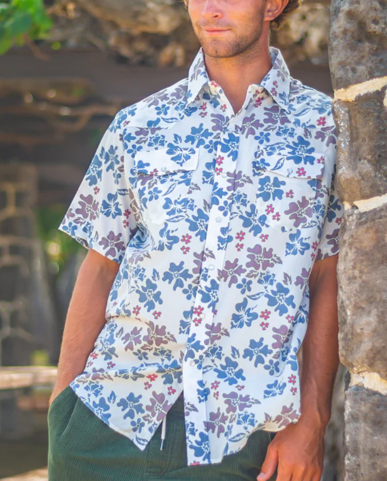 Tahitian Pareu White Button Up Shirt