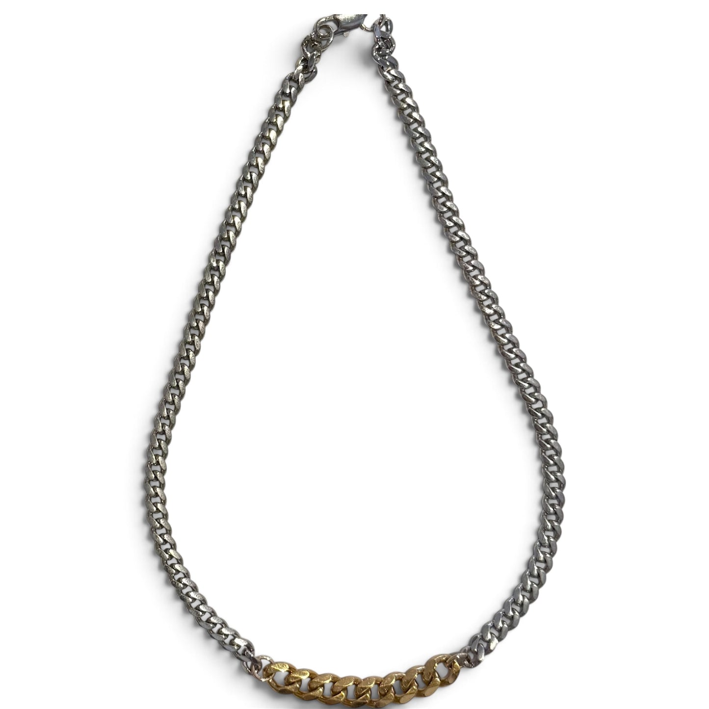 Rodium Chain with Gold Curb Chain