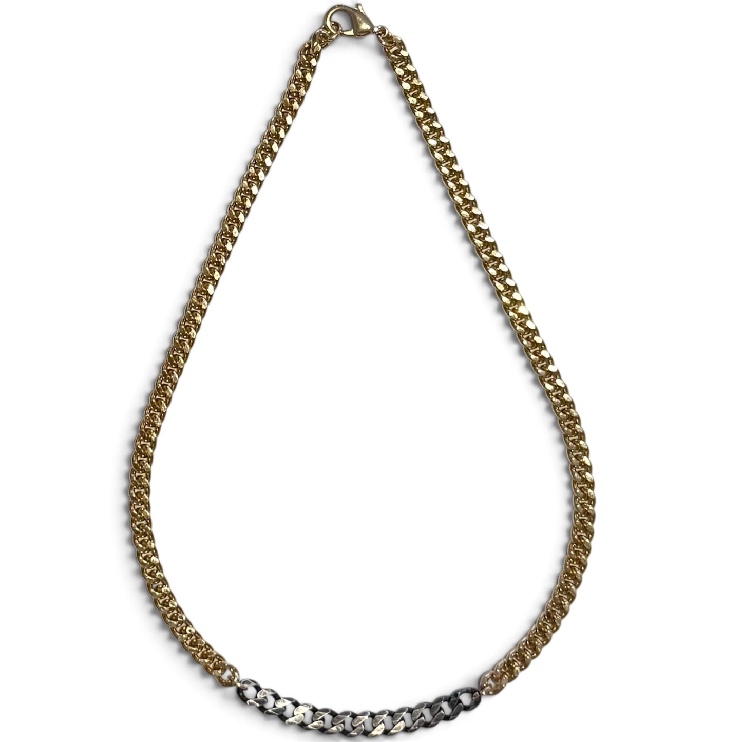 Gold Curb Chain with Silver Patina Chain