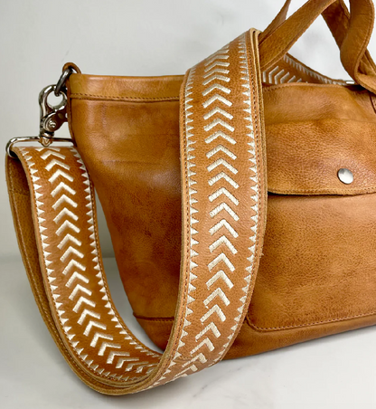 Wide Leather Embroidered Shoulder Strap