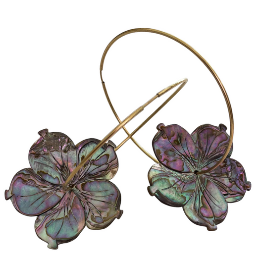 Vintage Abalone Shell Hibiscus Earrings