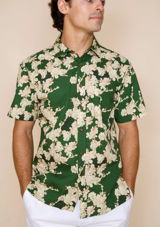 Naupaka Green Aloha Shirt