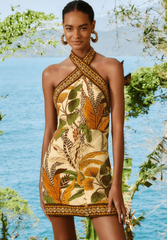 Foliage Sketch Halter Dress
