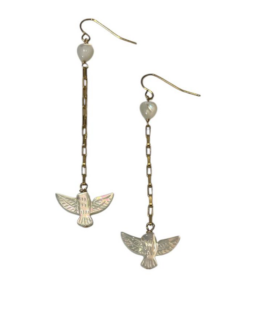 Dreambird Heart + Bird Pendant Earrings