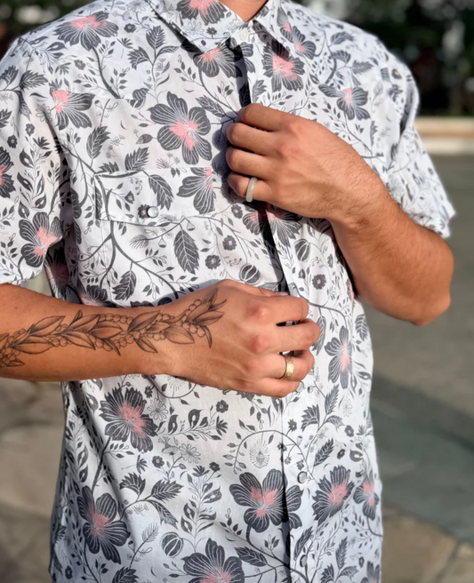 Folk Hibiscus Button Up Shirt