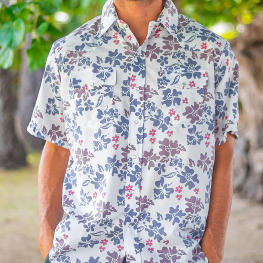 Tahitian Pareu White Button Up Shirt