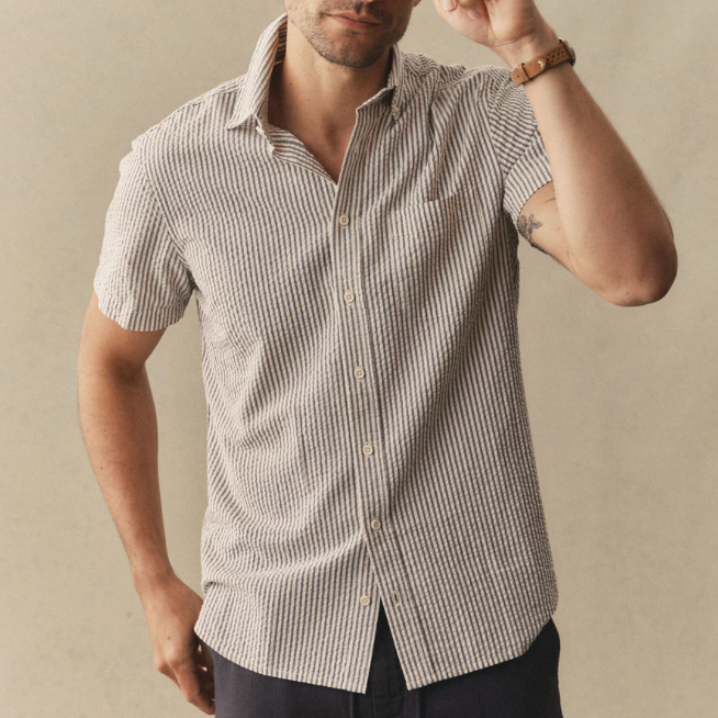 Jack Shirt Seersucker Steel Blue Stripe