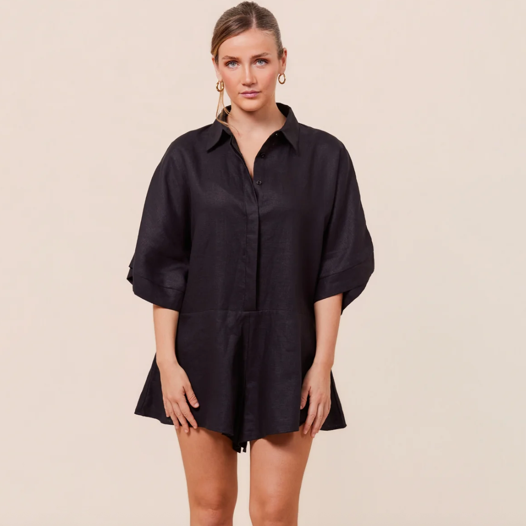 Rae Playsuit Black Linen