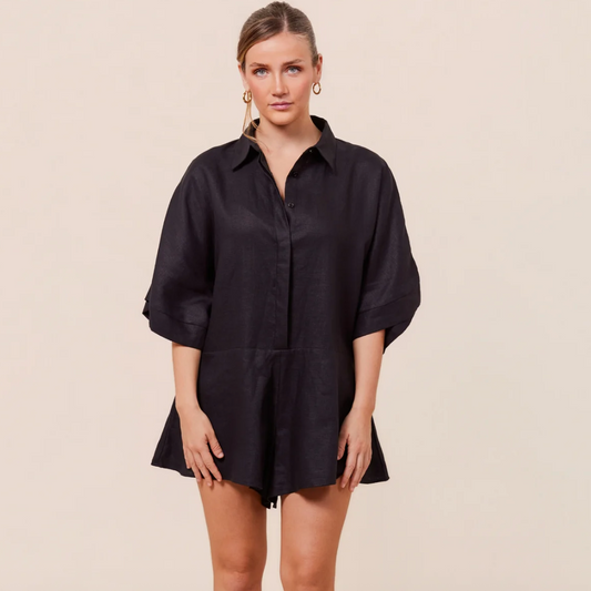 Rae Playsuit Black Linen