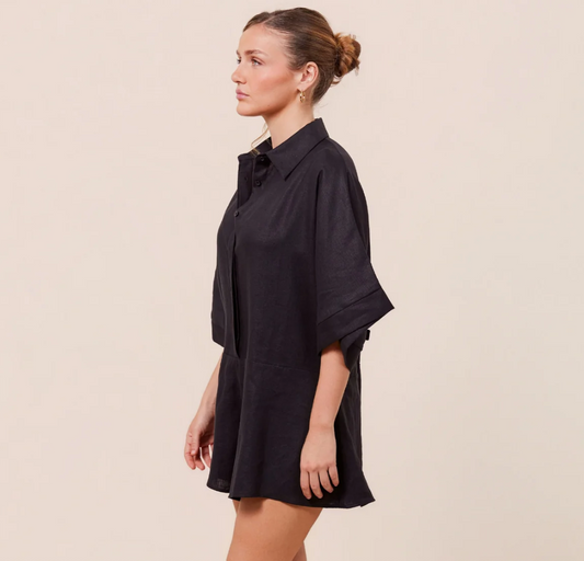 Rae Playsuit Black Linen