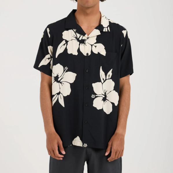 Aloha Shirt Black Hibiscus