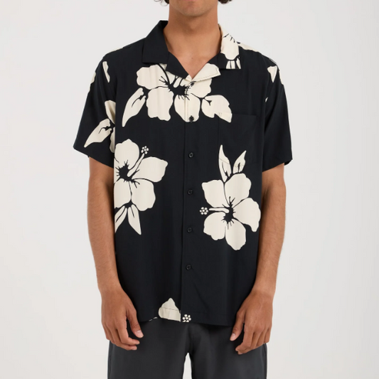 Aloha Shirt Black Hibiscus