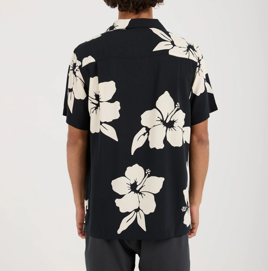Aloha Shirt Black Hibiscus